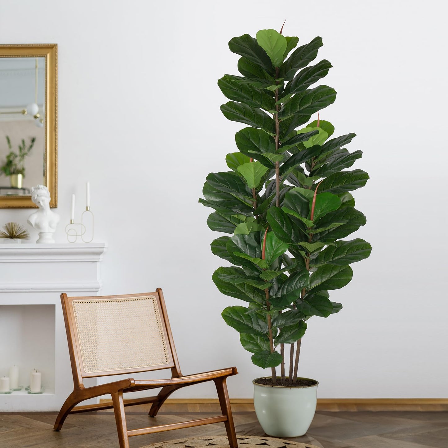 Yepdin Faux Fiddle Leaf Fig Tree 6 FT - Artificial Ficus Tree with Tall Artificial Plants Large 69 Fiddle Leaves - Lifelike Fake Trees for Home Decor Living Room Indoor Outdoor