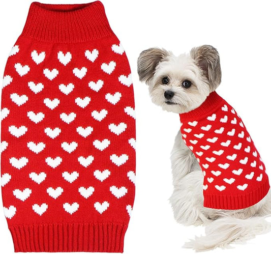 GOYOSWA Valentines Dog Sweater, Dog Valentines Clothes Outfit Knitted Sweaters for Small Medium Large Dogs Pets (Red Heart, Medium)
