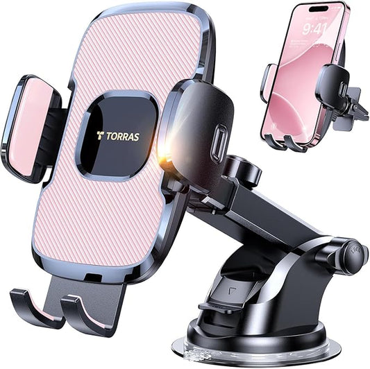 TORRAS Pink Phone Holders for Your Car【Ultra-Durable & Strongest Suction】, Universal Car Phone Holder Mount Truck Cradle Stand for Dashboard Windshield Vent, Pink Car Accessories