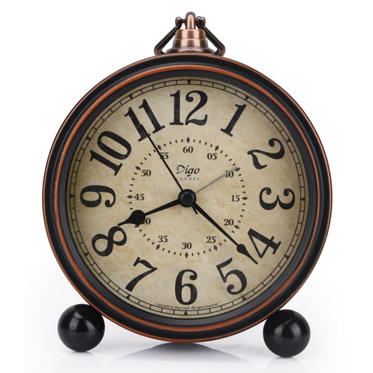 Maxspace 5.5 inch Black European Style Retro Silent Desk Alarm Clock Non-Ticking Whisper Battery Operated, HD Glass Face, Easy to Read for Indoor Decor