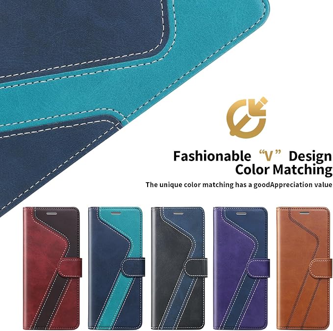 CIVICASE for iPhone 15 Wallet Case,Leather Flip Case RFID Blocking Credit Card Holder Folio Magnetic Stand TPU Shockproof Cover Compatible with iPhone 15 Blue Green