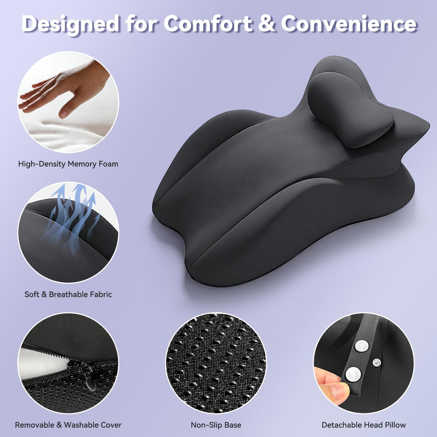 HOTKBO Memory Foam Wedge Pillow, Ergonomic Neck Back Lumbar Support Pillow for Reading, Relaxation & Sleeping, 27° Angled Cushion with Removable Washable Cover, Dark Gray