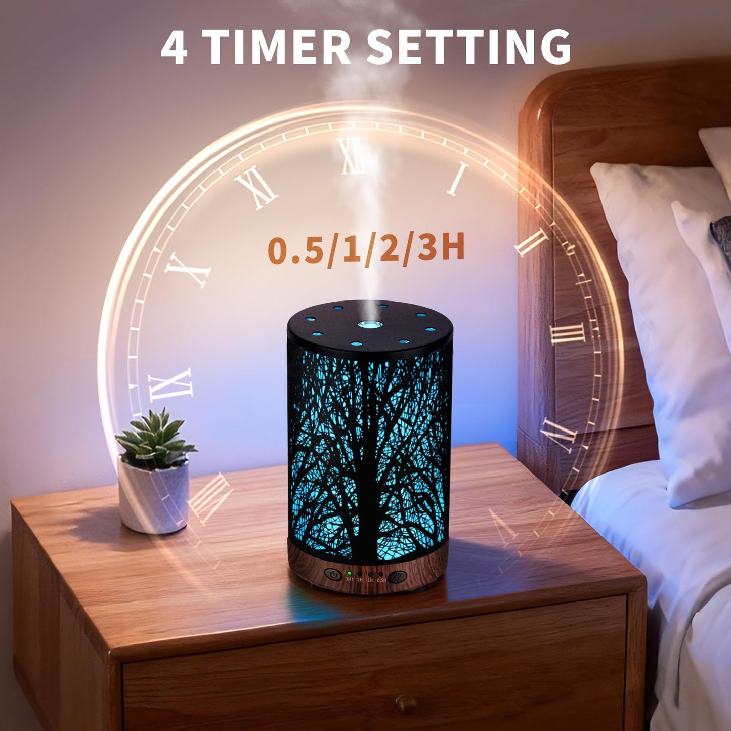 JOYOLO Essential Oil Diffuser 120ML Metal Aromatherapy Diffuser with Timer, Cool Mist Humidifier with Auto Shut-Off & 7 Color Lights for Home Office Spa (Tree)