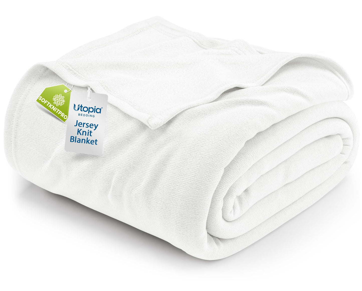Utopia Bedding Knit Blanket Queen Size (90x90 Inches, White) Soft Lightweight Jersey Breathable Sweatshirt Blanket for Bed,Couch & Sofa