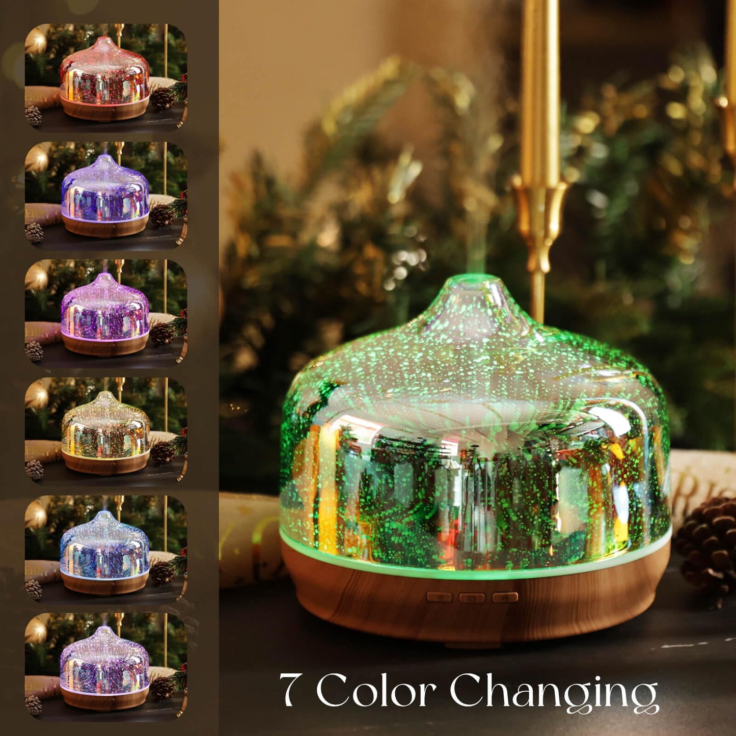 Porseme 500ml Glass Essential Oil Diffuser Aromatherapy Ultrasonic Cool Mist Humidifier 15-21 Running Hours Diffusers with Remote Control for Sleeping Yoga Working Spa(Silver