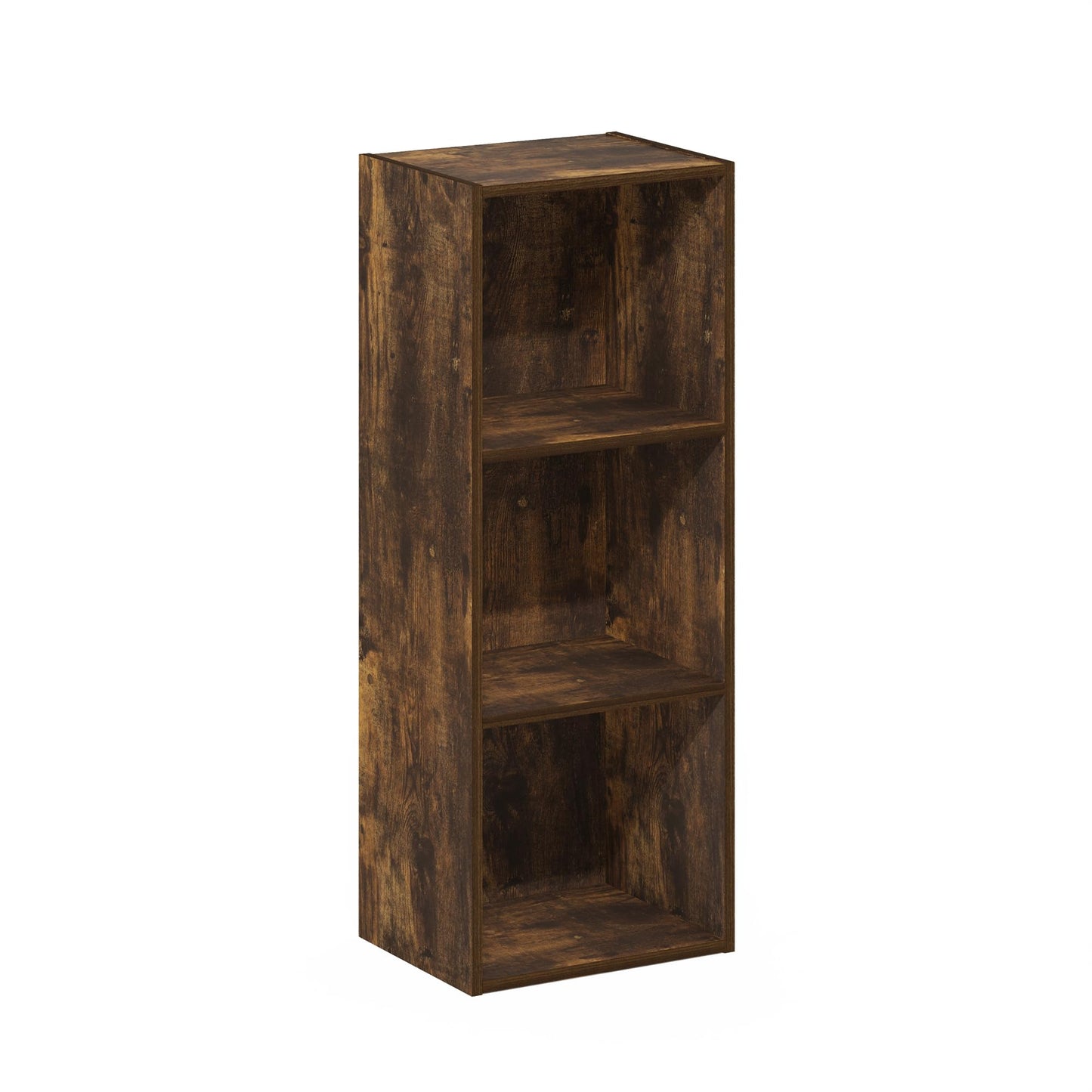 Furinno LUDER Book Shelf, 3-Cube Bookshelf, Bookcase with Open Shelves, 9.3 x 12 x 31.5, Easy Assembly, for Living Room, Bedroom, Home Office, Amber Pine