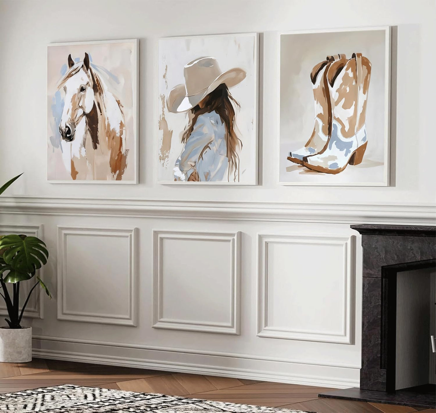 3Pcs Cowgirl Wall Art horse pictures wall decor cowboy boot Wall Decor Pictures western girls bedroom Canvas Posters Printsfor Room Bedroom Dorm Home Decoration 12x16in Unframed