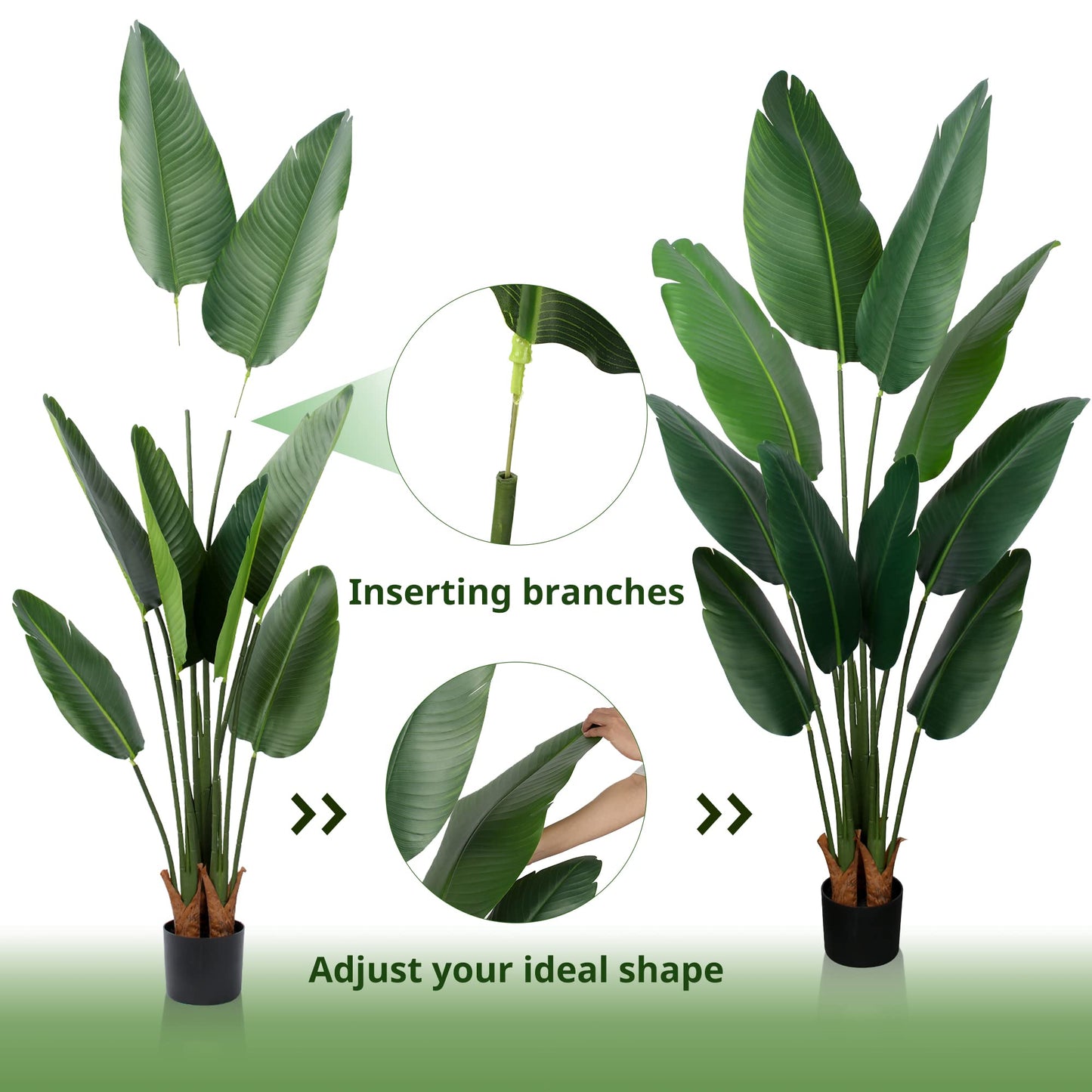 YEPDIN Artificial Bird of Paradise Plant 5 Ft Tall Fake Banana Leaf Plant for Indoors and Outdoors,Faux Palm Tree with Plastic Pot for Office and Home Decor,L1602PCS