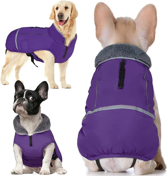 QBLEEV Dog Winter Coat, Warm Dog Coat Reflective Jacket, Turtleneck Waterproof Pet Clothes for Cold Weather Thicken Fleece Snowsuit Christmas Vest Pet Apparel for Small Medium Large Dogs M