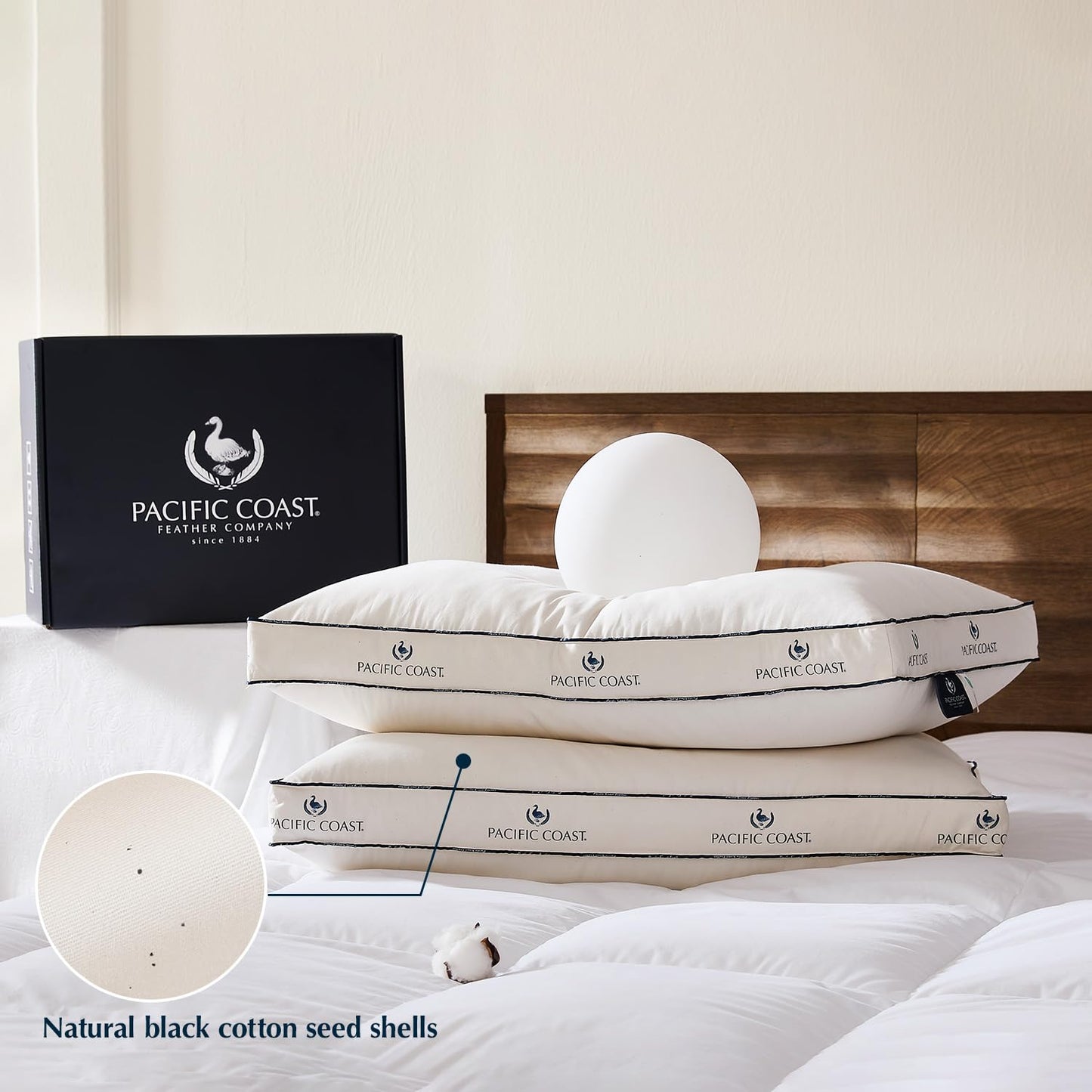 Pacific Coast Goose Feather and Down Pillows, Queen Size Set of 2, Gusseted Pillows, Bed Pillows for Sleeping, Good for Side and Back Sleepers, 100% Organic Cotton Fabric