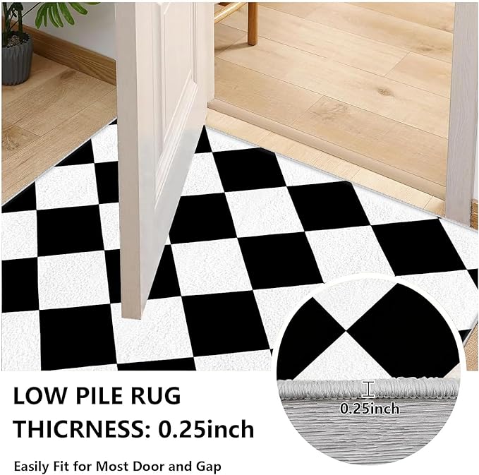 Checkered Rug, Black White Rug, Washable Rugs 3x5, Geometric Rhombus Plaid Area Rugs, Grid Gingham Carpet for Living Room Non Slip Home Decor