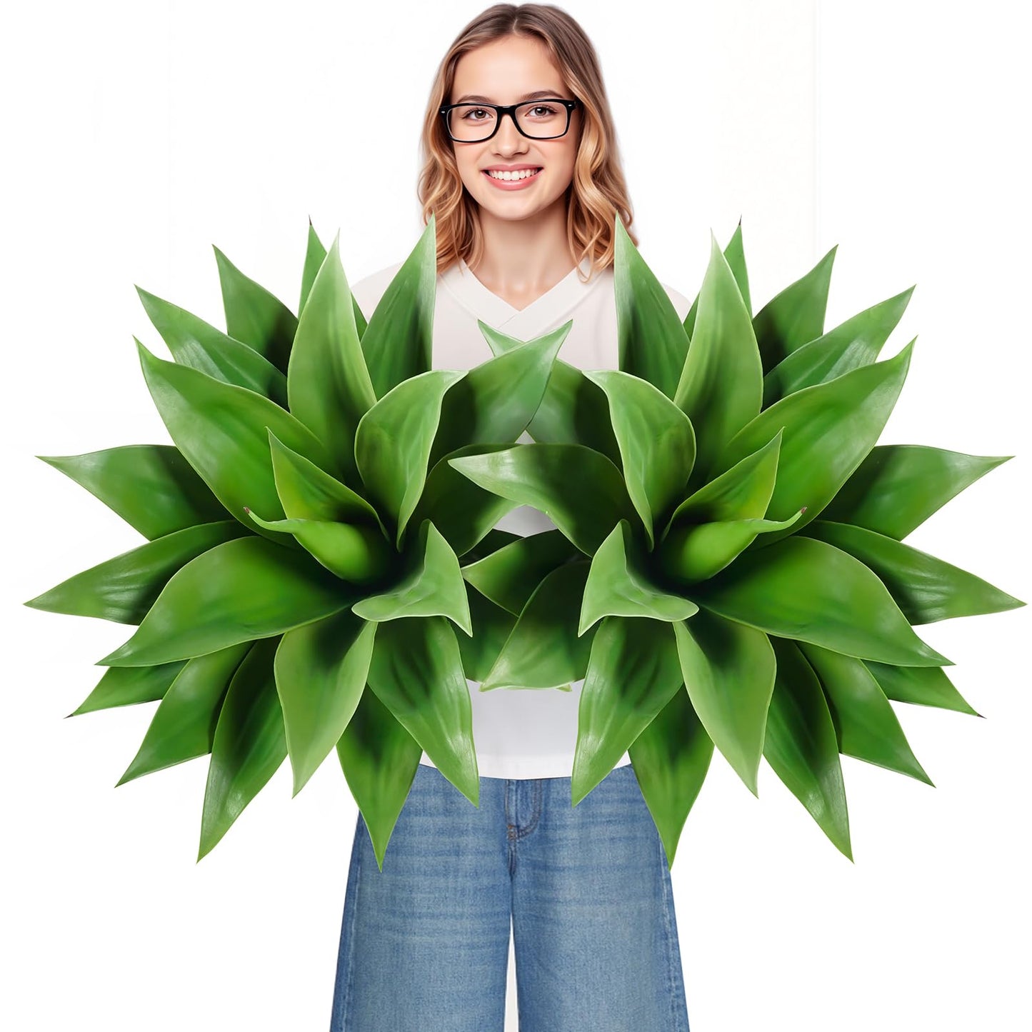 Velener 28 Inch Artificial Agave Plants Outdoor Set, Large Fake Plants Indoor for Home Decor, Realistic UV Resistant Faux Succulents Plants Without Pot, Set of 2