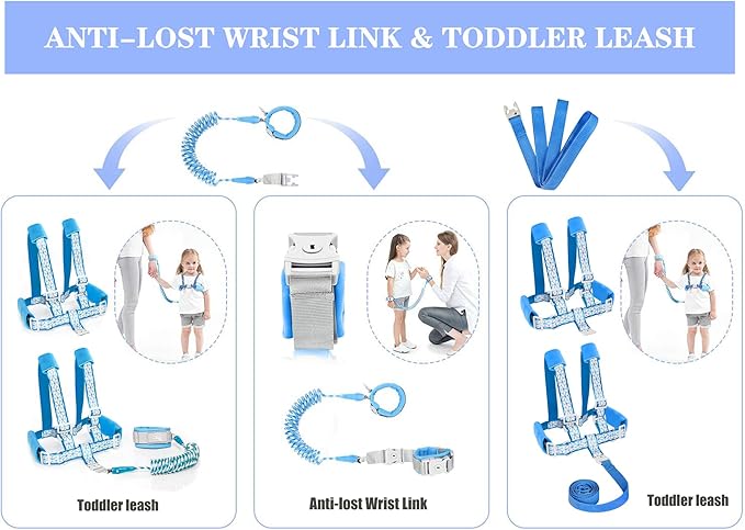 Toddler Leash for Walking, Toddler Safety Harnesses Leashes, Safety Harness with Lock for Kids, Anti Lost Wrist Link for Toddlers ，Upgrade with Reflective Tape Liner（6.5ft）for Kids