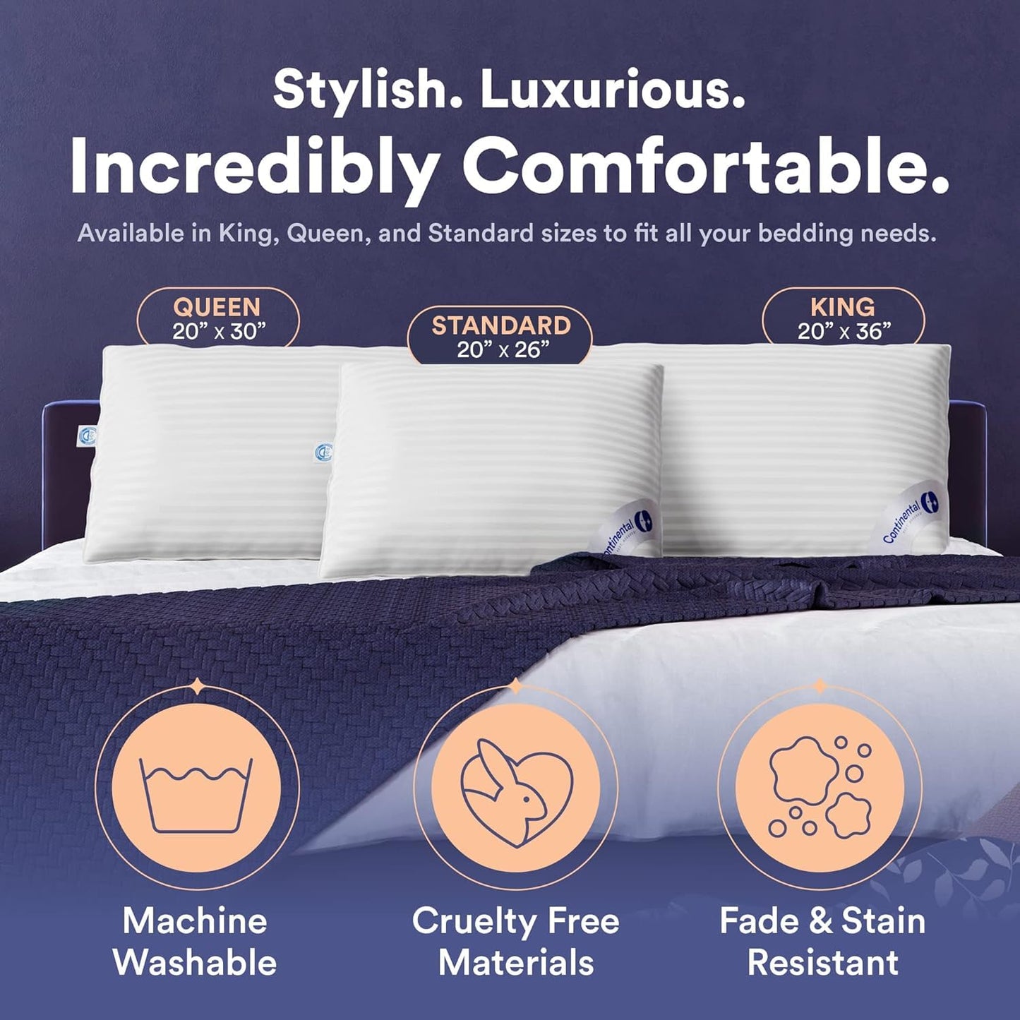 Continental Bedding | Serenity Goose Down Pillow | 700 Fill Power Hungarian White Down | 400TC Cotton Damask Shell | Made in USA | King, Soft with Protector