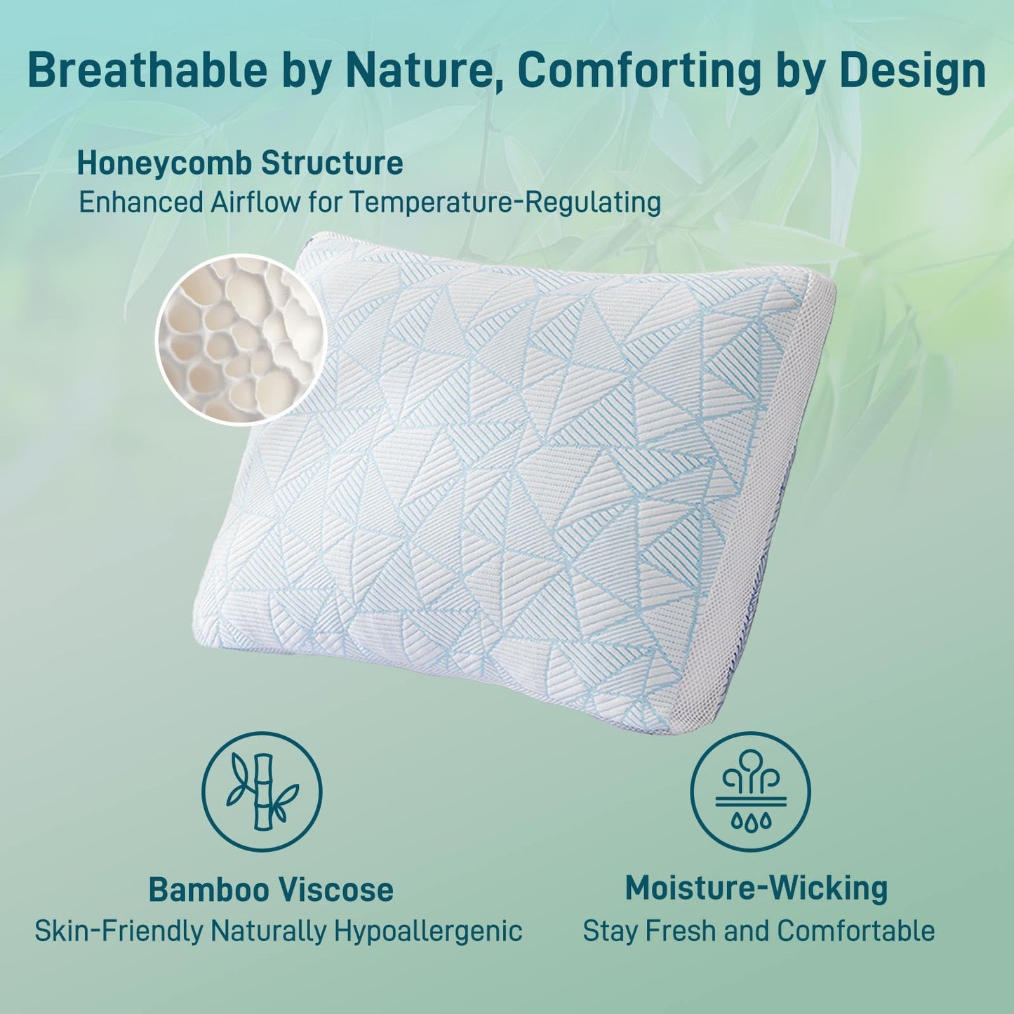 Cotelovo Shredded Memory Foam Cooling Soft Bamboo Viscose Pillows Adjustable Hypoallergenic Hotel Quality Pillows for Stomach, Back or Side Sleeper, Oeko-TEX Certified Queen Size Set of 2