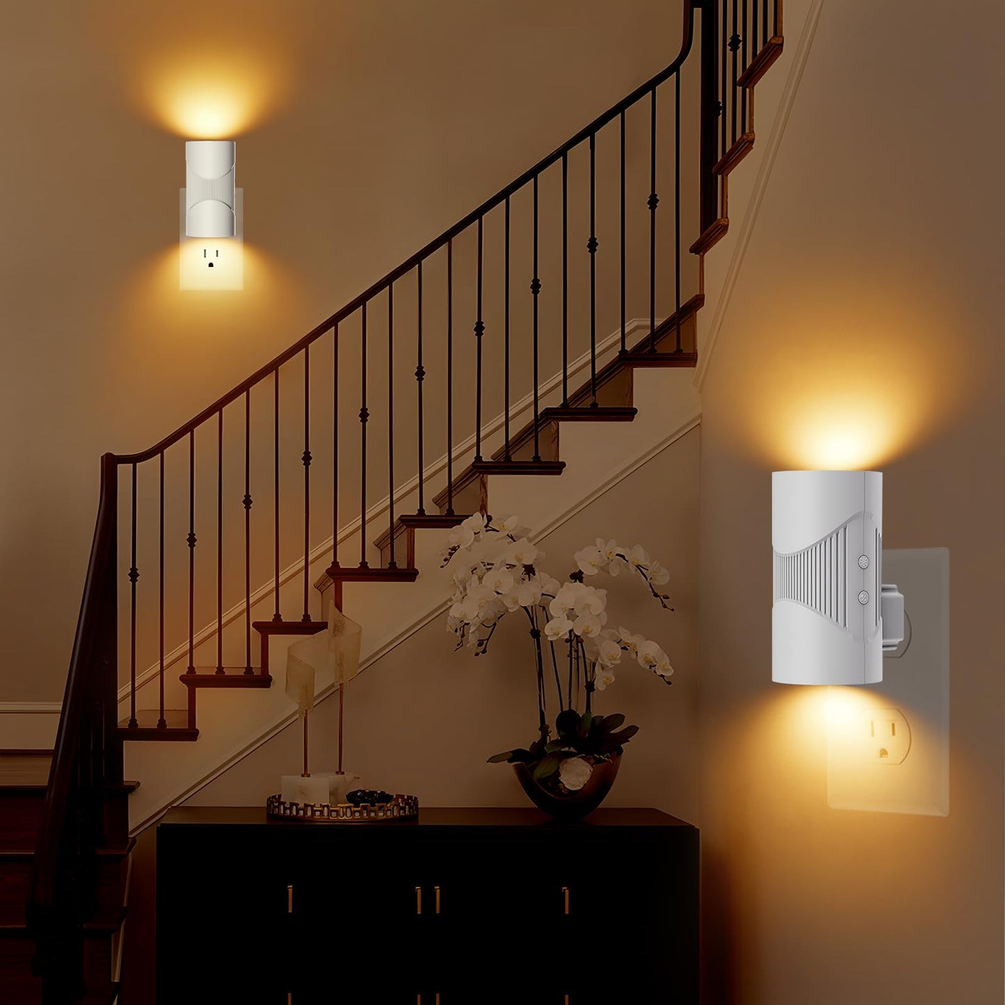 easuntec Night Light, Night Lights Plug into Wall, Warm Led Night Light, Dusk to Dawn Light Sensor, 3 Light Modes, Dimmable Night Lights for Bedroom Bathroom Hallway Kitchen Stairs (White, 2 Pack)