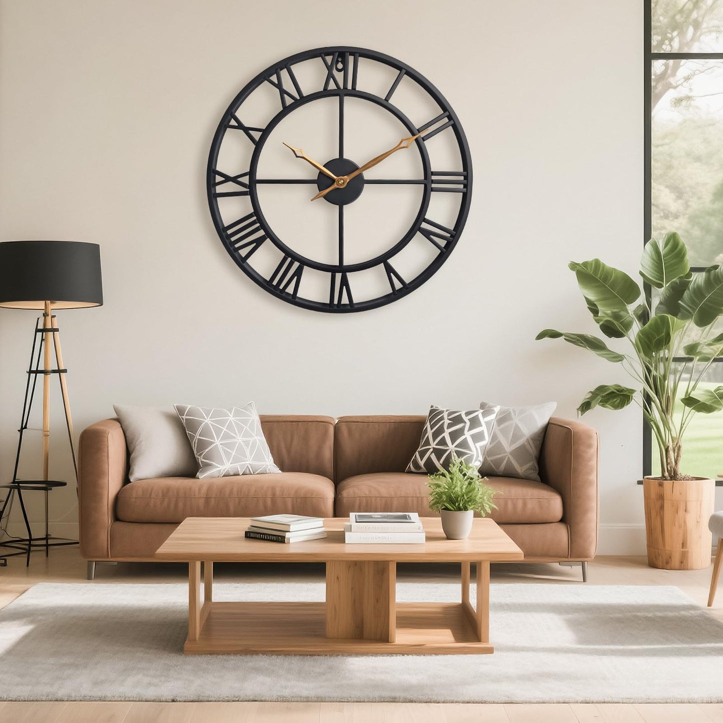 BBALOVEDRE 24 Inch Large Wall Clocks for Living Room Decor,Big Black Roman Numerals Modern Decorative Metal Wall Clocks for Bedroom, Kitchen, Office,Housewarming Gift