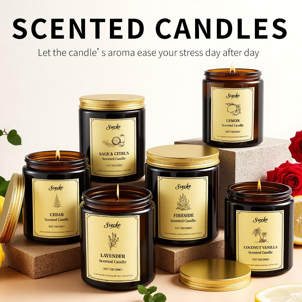 SVECKE 6 Pack 42oz Scented Candles, Soy Wax Candles for Home, Aromatherapy Candle Gift Set for Women Men, Long Lasting Jar Candles, Ideal for Birthdays Holidays