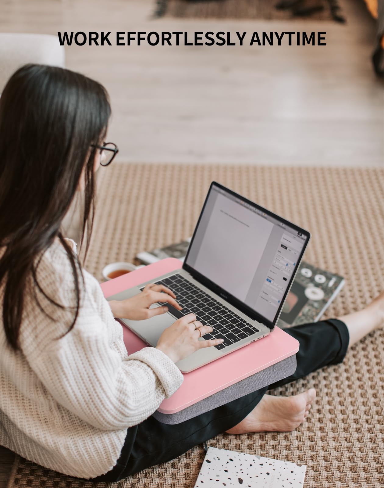 ZEAPTAC Lap Desk with Pillow Cushion, Portable Bed Desk, Fits up to 15.6 inch Laptop, Lap Stand for Bed & Couch & Carpet, Book/Tablet/Drawing Board Stand - Pink