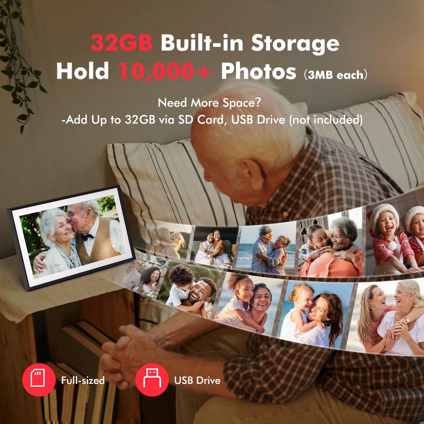 Frameo Digital Picture Frame 2 Pack, 1pc 15.6 inch Photo Frame Electronic 32GB Memory, 1920 * 1080 Touch Screen, 1pc 15.6 inch 1920 * 1080 Digital Photo Frame 32GB Memory, Auto-Rotate, Share Photo Vid
