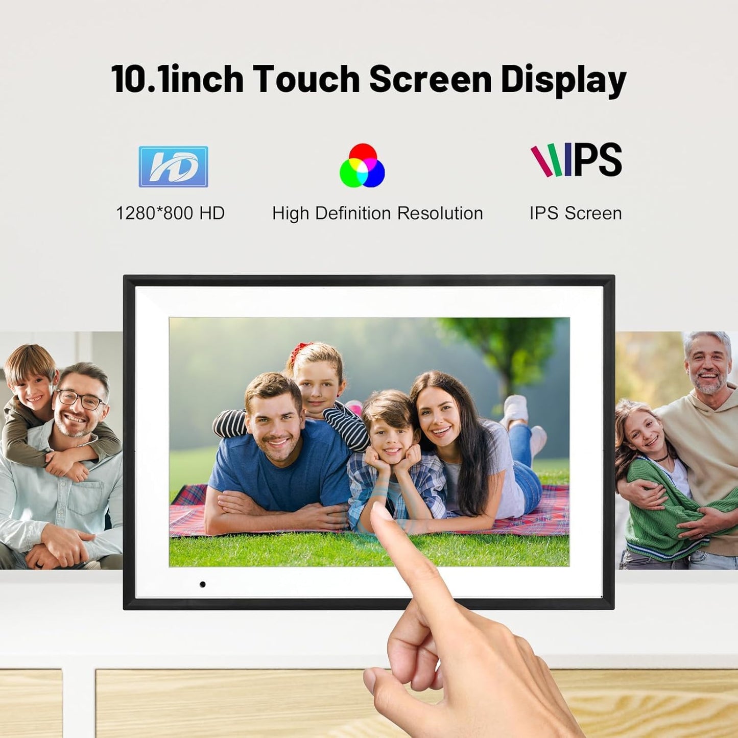 Digital Picture Frame 10.1 Inch Digital Photo Frame with 32GB Storage, 1280 * 800 IPS FHD Touchscreen, WiFi Smart Frame Share Photos and Videos Instantly from Anywhere via AiMOR App