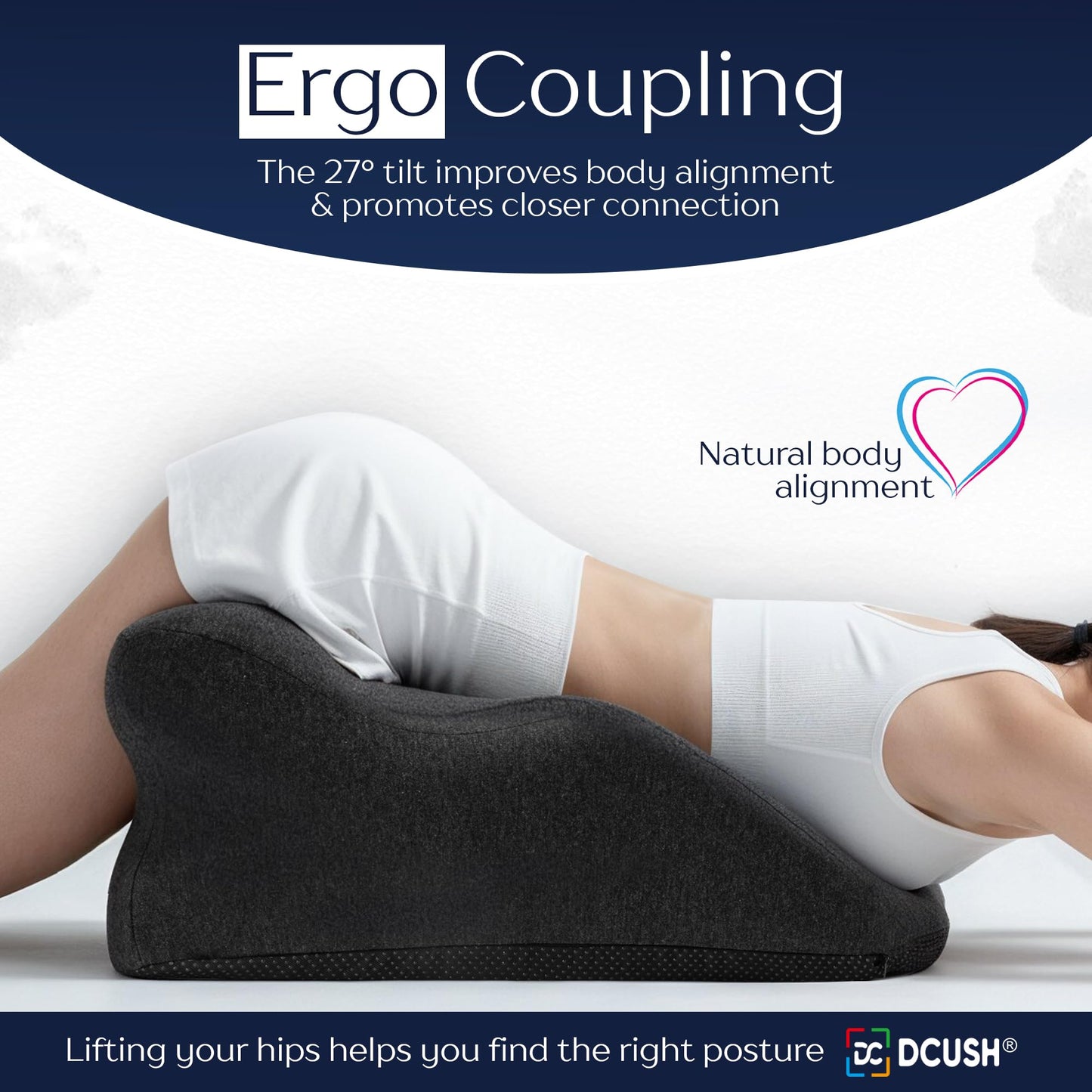 DCUSH Ergonomic Contoured Memory Foam Pillow with Removable Headrest, 27° Angled Support for Neck and Waist, Massages, Reading, Relaxing & Leg Elevation, Removable Washable Cover