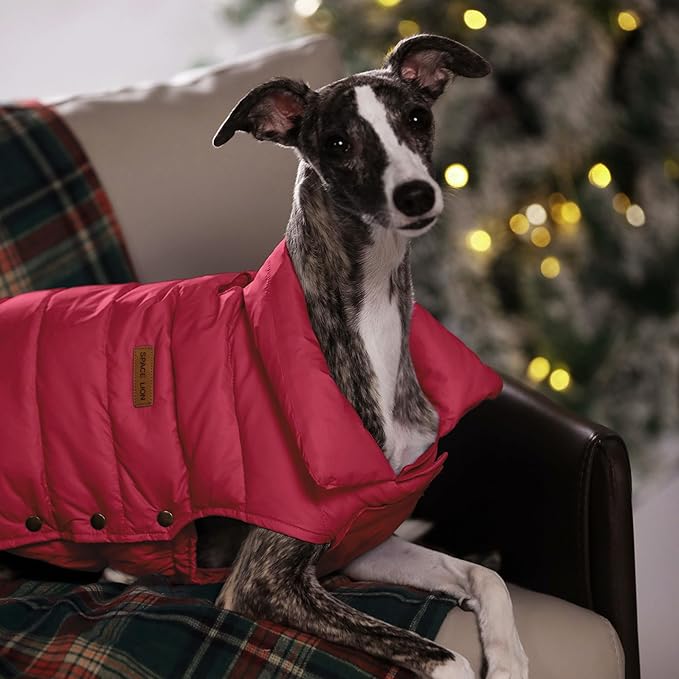 SPACE LION Dog Puffer Jacket, Down Winter Coat, Durable Outdoor Coat for Cold and Windy Conditions, Lightweight & Adjustable Fit Coats for Large Dogs,(Red, Size26/3XL)