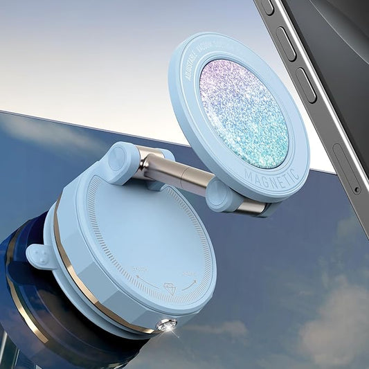 ETODBUWS Upgraded Vacuum Magnetic Car Phone Holder for MagSafe[108+LBS Strongest Suction & 3000gf Strongest Magnetic],360° Adjustable Suction Cup Phone Mount for Car,Gym,Mirror,Men Women-Blue