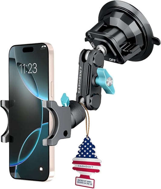 CARMOUNT TitanX100 – Suction Cup Phone Mount for Car & Truck – Heavy Duty Metal Phone Holder, Windshield Phone Mount for iPhone, Android, GPS & All Devices