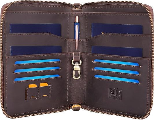 STAR VISTA Lorenzo Full Grain Leather Family Passport Wallet for 4, Large Travel Document Organizer for Exquisite Voyagers, Multi-Currency Compartments, RFID Blocking, AirTag Track, Dark Brown