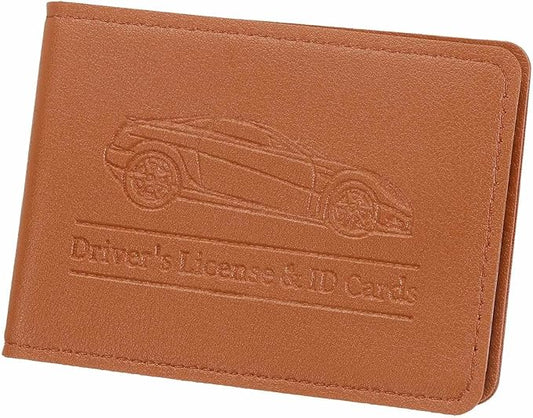 HARFINGTON Car Registration and Insurance Holder PU Leather Vehicle Glove Box Organizer Storage Accessories Car ID Holder with 2 Pockets for License ID Card Bank Card Documents, Brown
