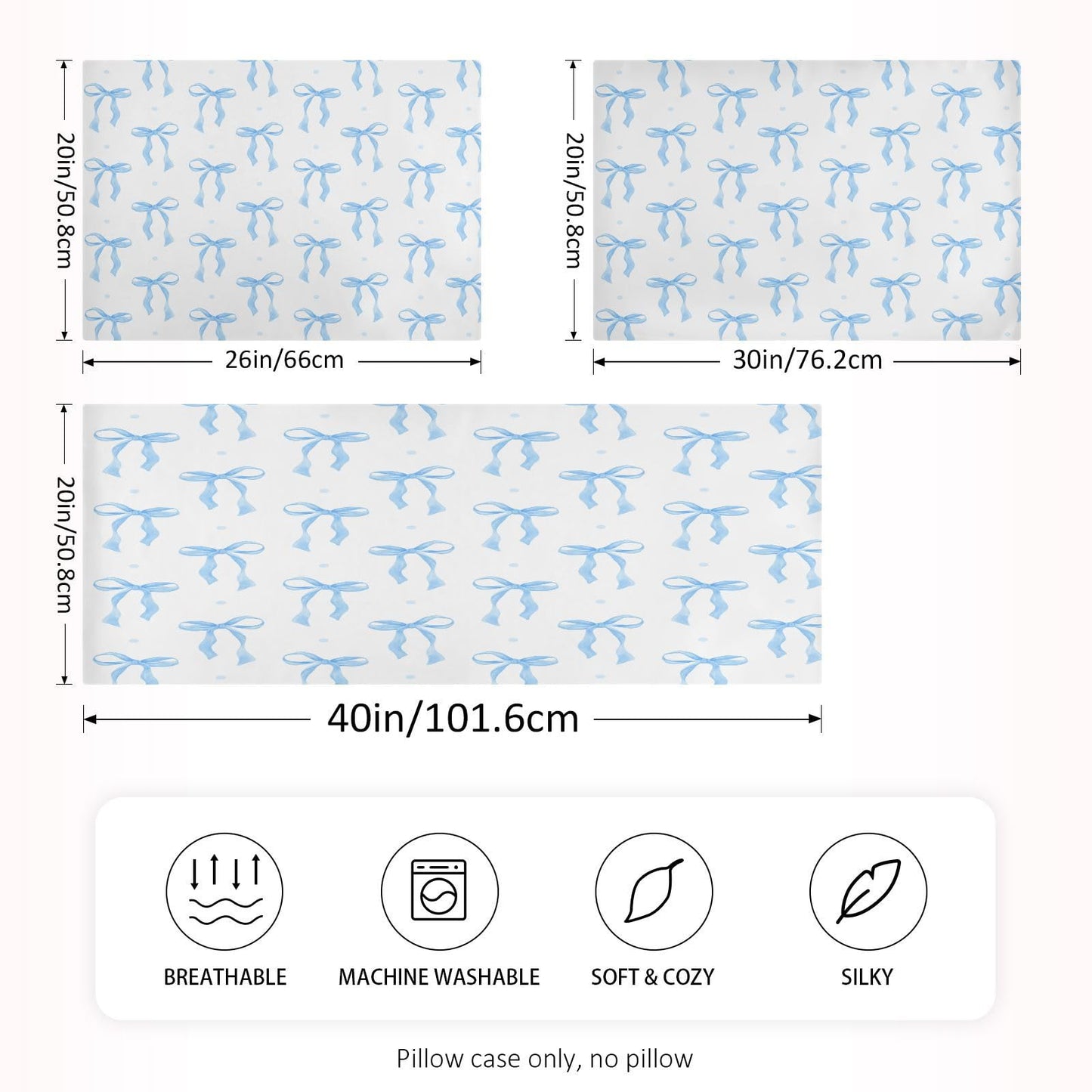 Blueangle Blue Ribbon Bow Satin Pillowcase for Hair and Skin Silk Pillowcase, Queen Size(20x30 inches) - Satin Pillow Covers with Envelope Closure