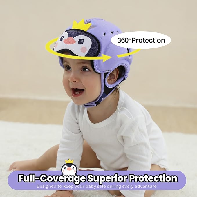 Mambobaby Baby Head Protector Safety Helmet Baby Helmet for Crawling Walking，Extra-Thick Deep Forehead Padding,Ultra-Lightweight, Breathable, Toddler Helmet 6-24 Months-Penguin