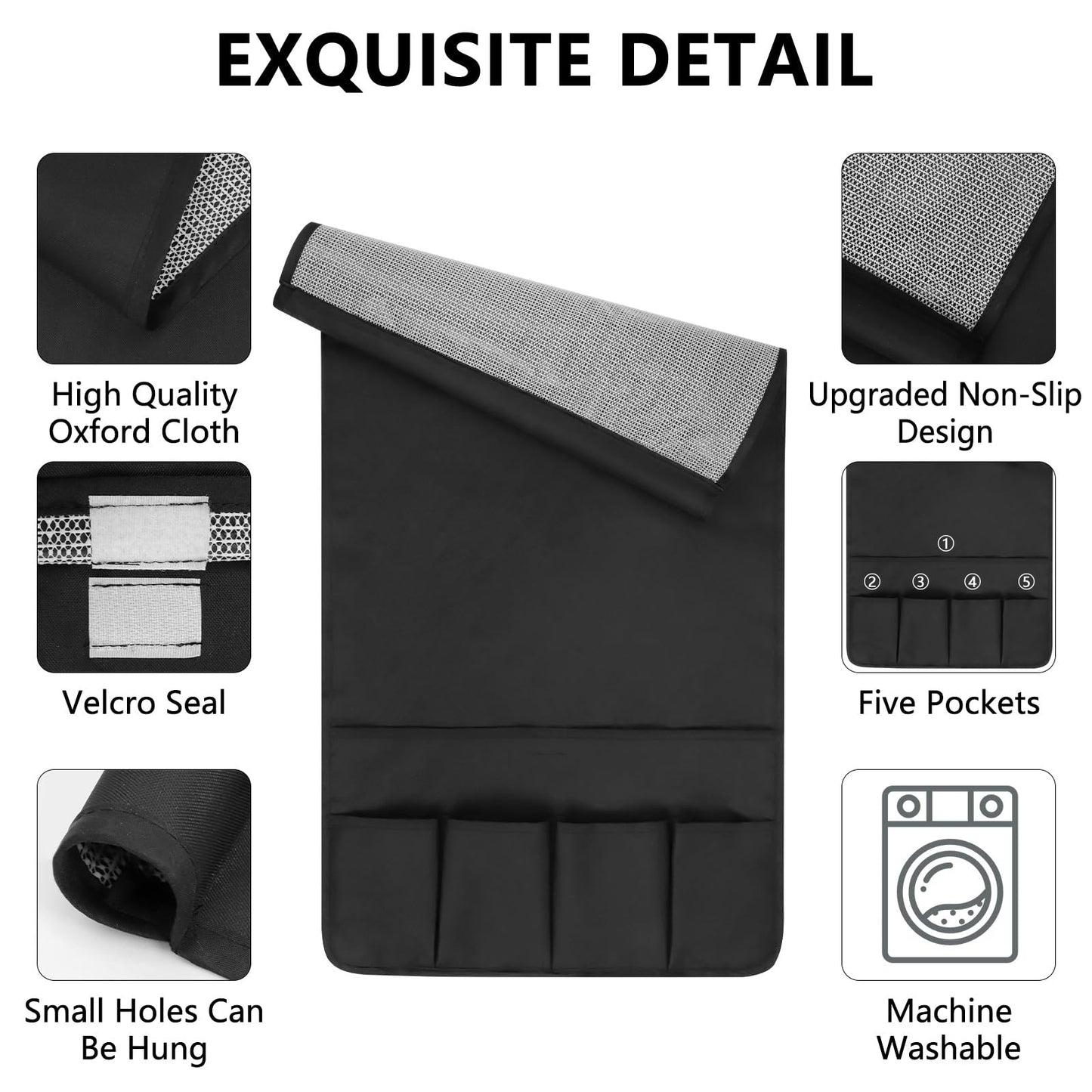WETRBWEH Non-slip Couch Organizer Armchair Caddy, Oxford TV Remote Control Holder Bedside Caddy with 5 Pockets for Key Glasses Phone Magazine Holders.