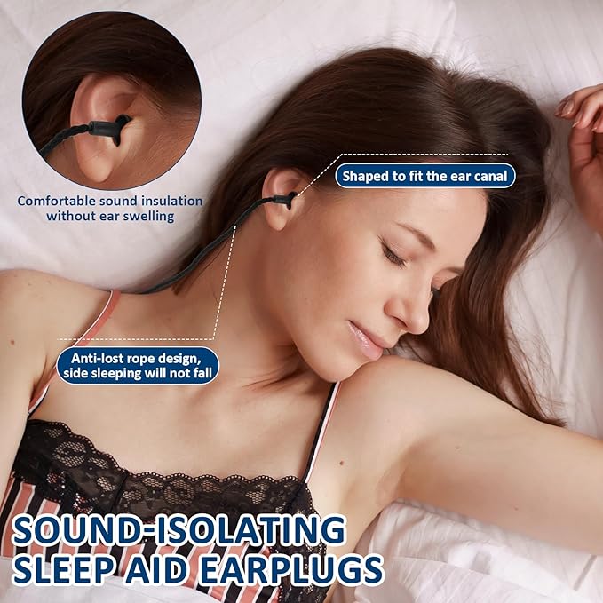 Xuhal 300 Pairs Black Corded Ear Plugs Silicone Reusable Earplugs Sound Blocking Individually Wrapped Ear Plugs Protection Hearing EarPlugs for Sleeping, Music, Shooting, Construction Work, Sports