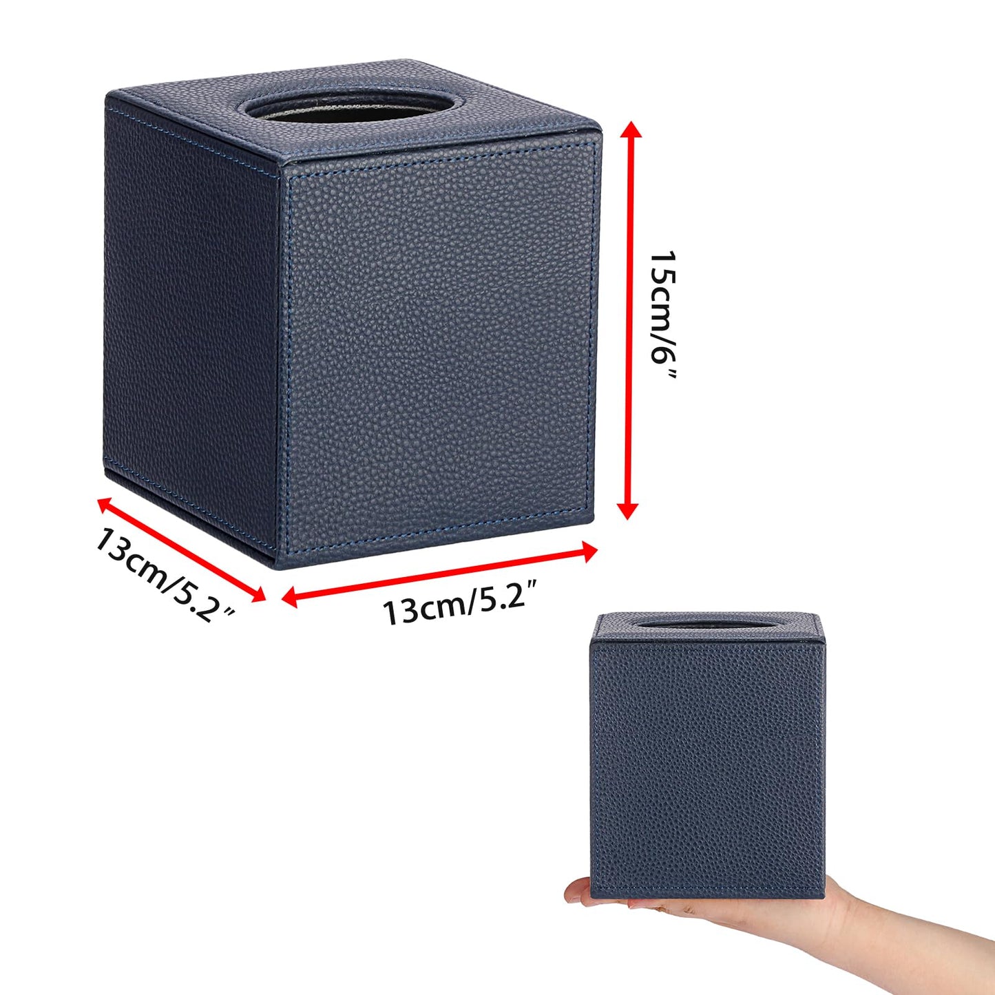 Sumnacon Tissue Box Cover Square Tissue Box Stylish PU Tissue Box Holder with Magnetic Bottom,Leather Cube Tissue Cover for Living Room Bathroom Bedroom Table Desk Home Office Car, Navy Blue