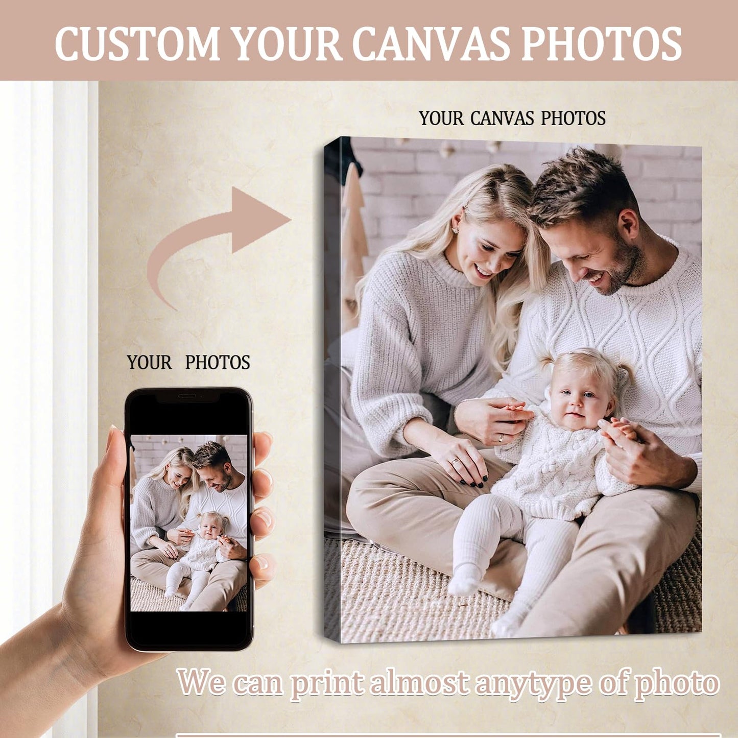Canvas Prints with Your Photos, Ship Next Day Personalized Wall Art for Home Decor, Perfect Custom Photo Gifts for Wedding, Birthday, Family & Friends - Ready to Hang Canvas Pictures Framed 8x10