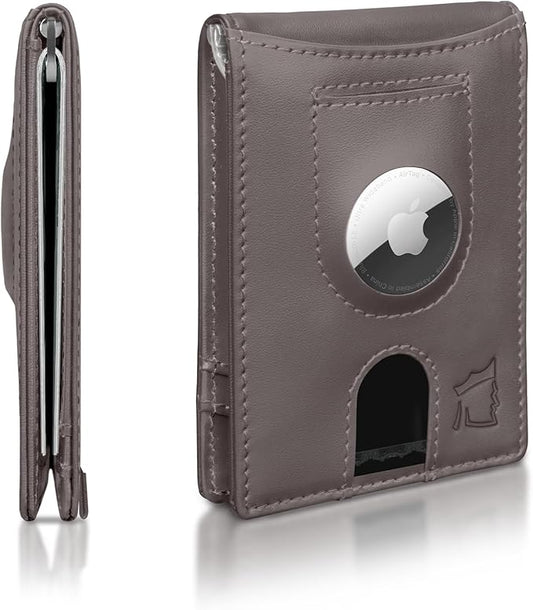 Kingly Trace Airtag Wallet for Men - Smart RFID Blocking Leather Wallet with Airtag Holder & Money Clip - Minimalist Trackable Design with Pull Tab - Secure Wallets