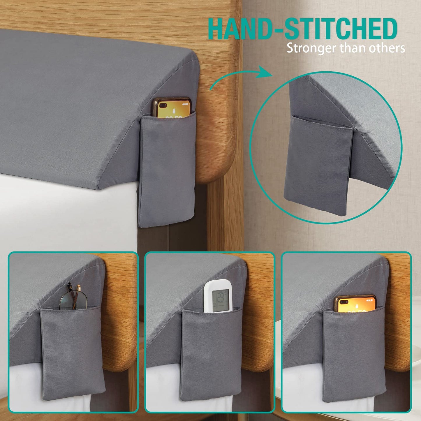 Vekkia Full Wedge Pillow Headboard/Bed Wedge Pillow for Headboard/Bed Gap Filler,Stop Loosing Your Pillows,Phone(Gray 54"x10"x6")