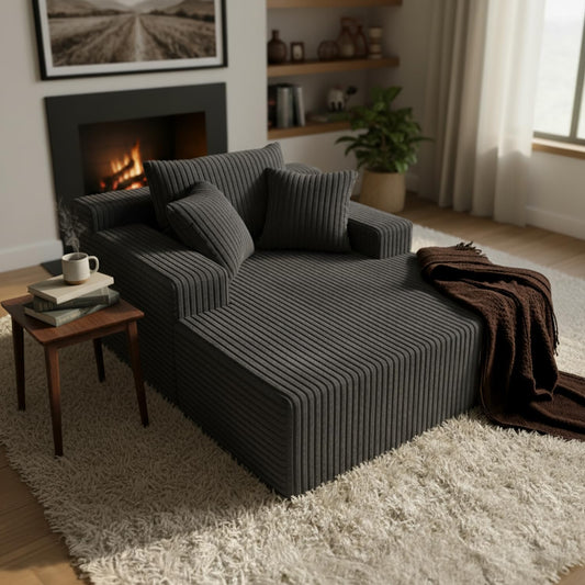 Sytopia Chaise Lounge with Armrests, Oversized Sofa Bed with 3 Pillows, Cozy Couch, Sleeper Reading Chair for Living Room Bedroom, Floor Sofa Corduroy, Furniture Sala, Volcanic Ash