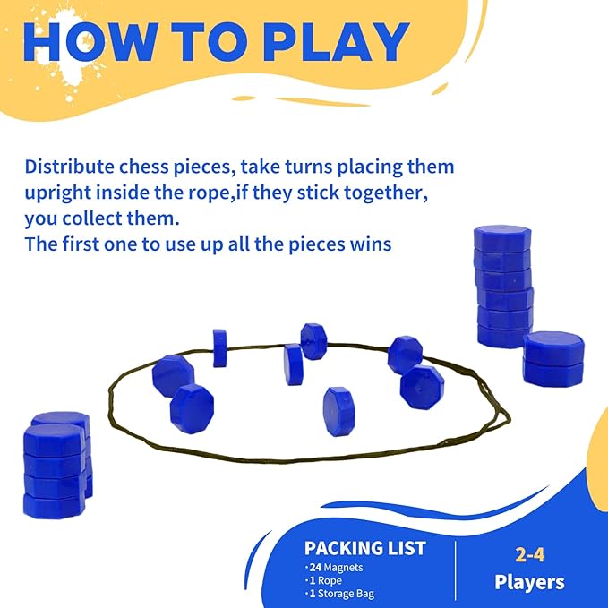 Magnet Game with String, 24 Magnets Magnetic Chess Game for Kids & Adults, Puzzle Strategy Board Games for Family Night, Travel, Party & Camping﻿