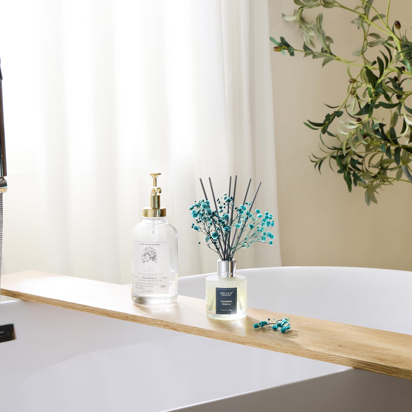 Airkeep Reed Diffuser Set,3.38 fl oz (100 ml) - Cashmere Vanilla Oil Diffusers with 8 Reed Sticks, Home Fragrance Reed Diffuser for Bathroom Shelf Decor