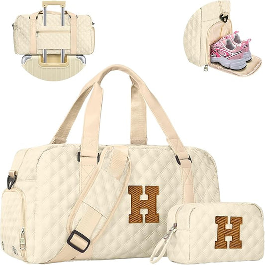 Elilier Duffel Bag, Girls Gift Bag Teens, Initial Travel Duffel Bag, Personalized Weekender Bag, Monogram Overnight Bag Gift for Grandmother,Tween Girls Gifts Daughter Gifts Niece Gifts, Mothers Gifts
