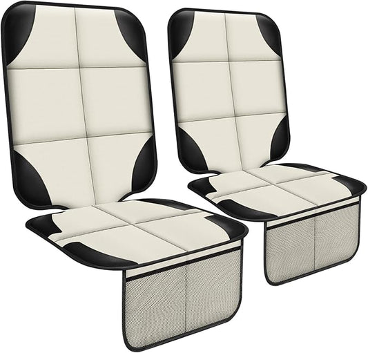 XHYANG Car Seat Protector 1 Pack Car Seat Cushion Mat Thickest Padding,Waterproof 600D Fabric Car Seat Covers for Non-Slip Backing Mesh Pockets for Baby and Pet (Beige, 2 Pcs)