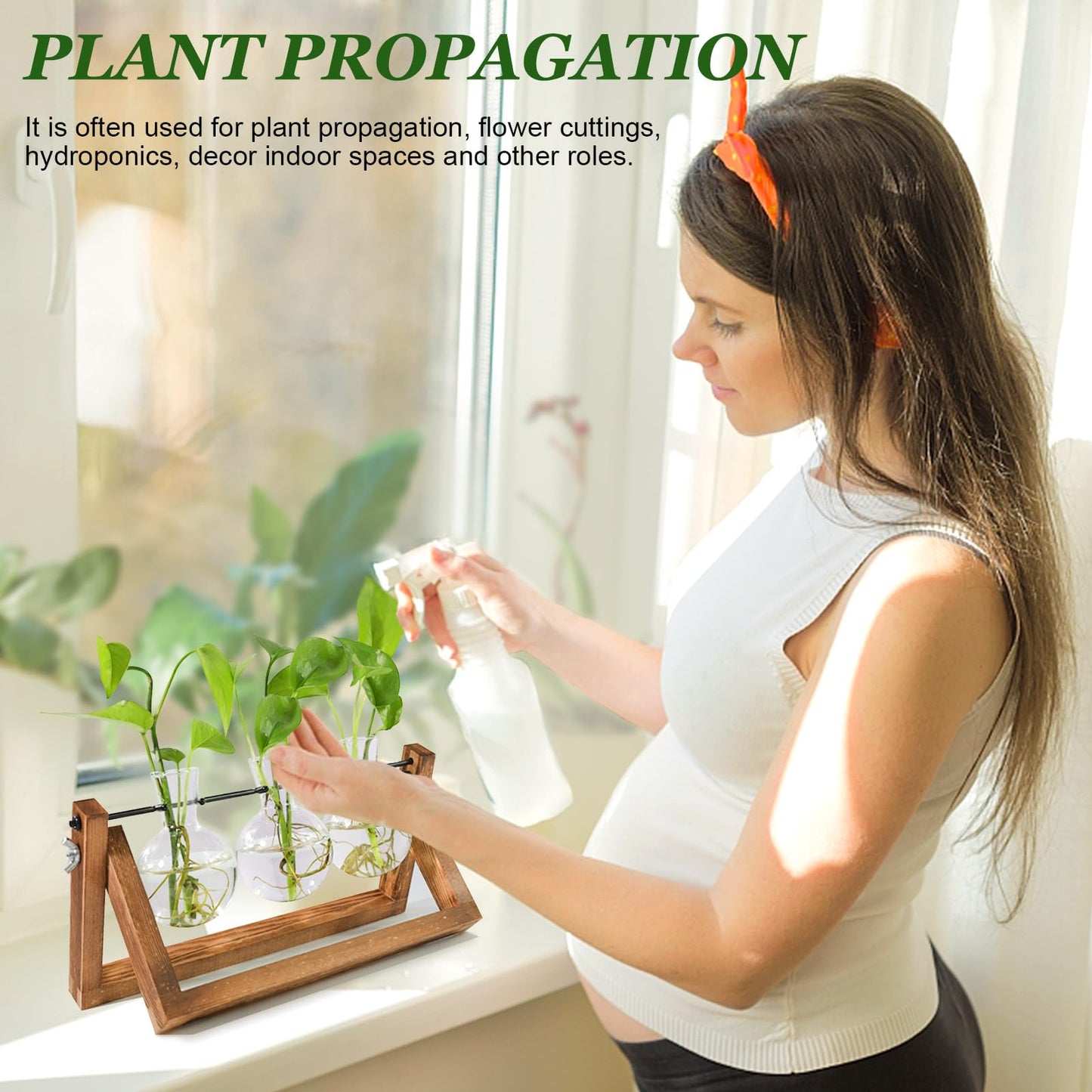 Renmxj Plant Propagation Station, Plant Terrarium with Wooden Stand