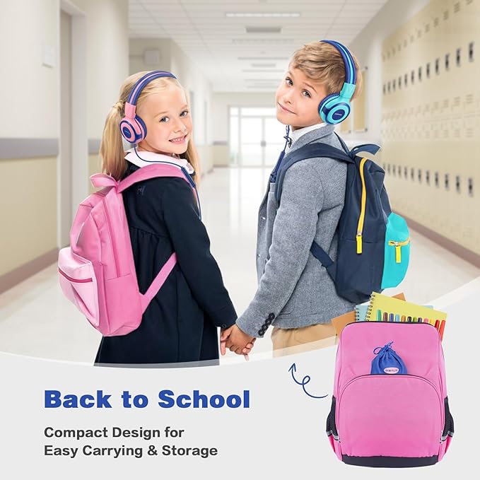 SIMOLIO Kids Headphones with Cord, 75dB/85dB/94dB Volume Limited Wired Headphones with Mic for Kids/Girls/Boys/Children/Teens/Smartphones/School/Airplane Travel/Tablet (Pink)