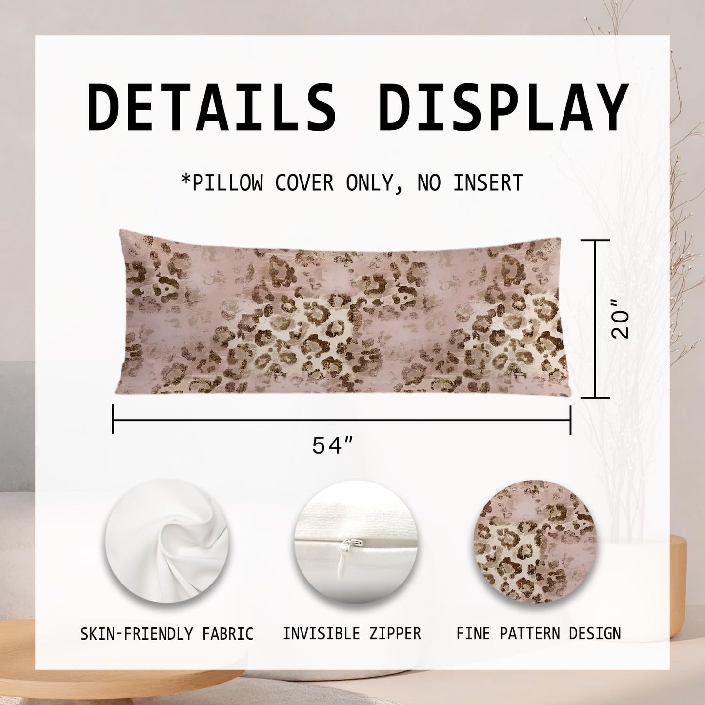 PIUD Pink Leopard Print 20x54 Body Pillow Cover, Pink Cheetah Print Room Decor, Funky Y2k Blush Pink Animal Print Decorative Long Body Pillow Cases for Girls Bedroom Dorm Apartment Bed Couch