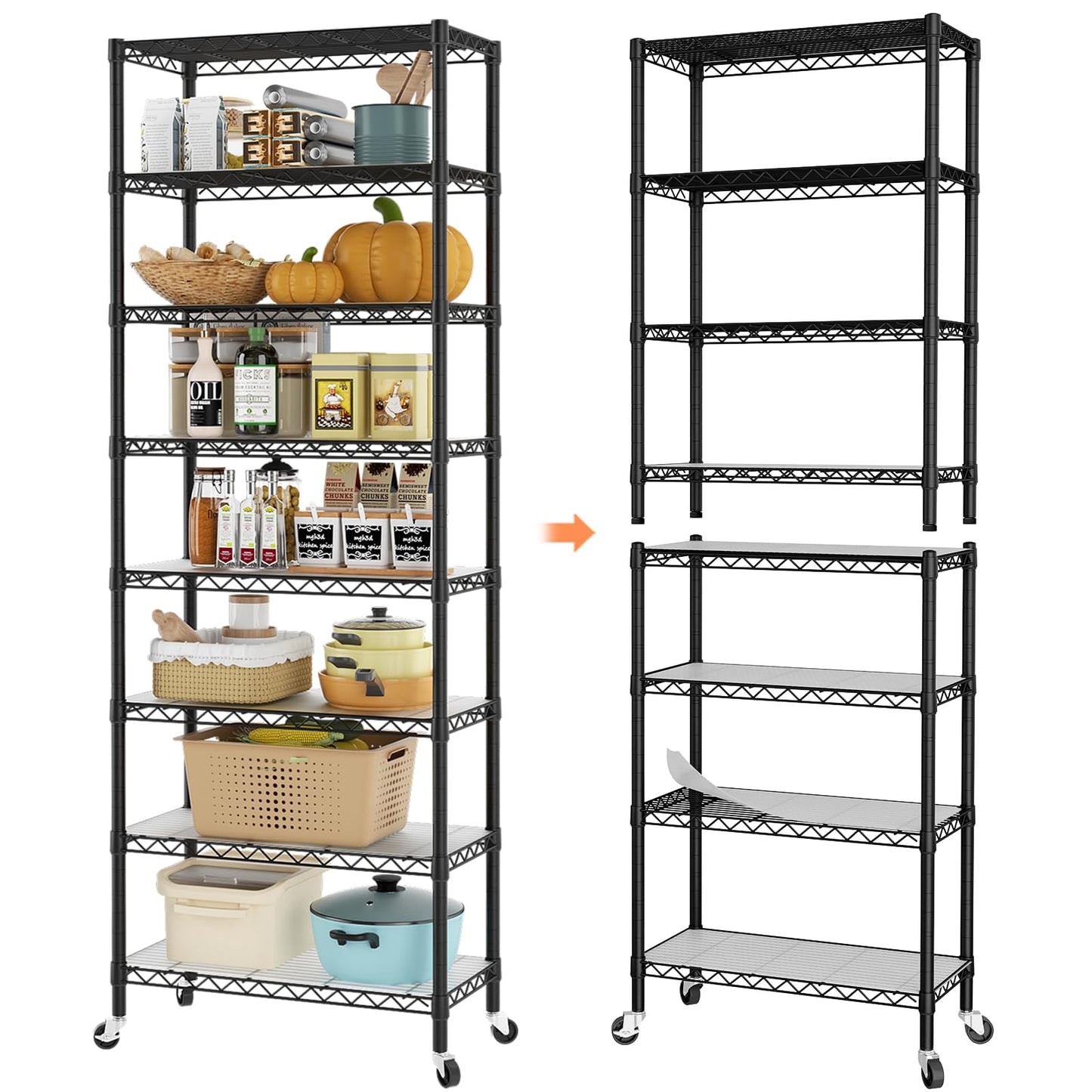 SINGAYE 8 Tier Shelf Organizer Storage Metal Shelves Garage Wire Shelving Unit Pantry Rack Adjustable Standing Storage for Kitchen Closet Laundry Bathroom Pantry 12" D x 22" W x 74" H Black