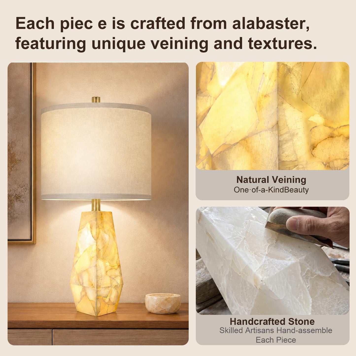 Scenekoy 23" Alabaster Table Lamps Set of 2, Modern Desk lamp with Night Light for Living Room, Rotary Switch, Bedside Lamp with Linen Shade for Bedroom Living Room Office (Bulb Included)