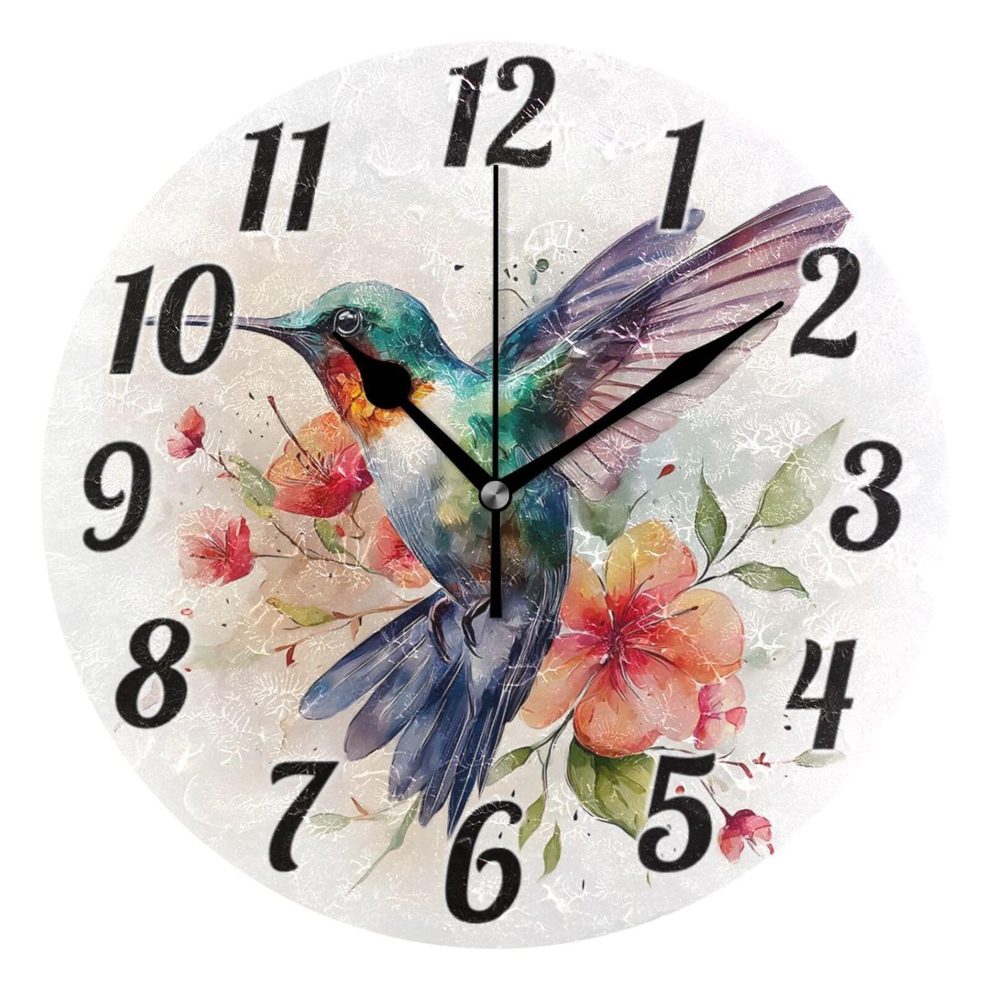 ALAZA Hummingbird Floral Wall Clock Battery Operated Clock Silent 9.5 Inch Non Ticking Wall Clocks for Bedroom Living Room Decorative